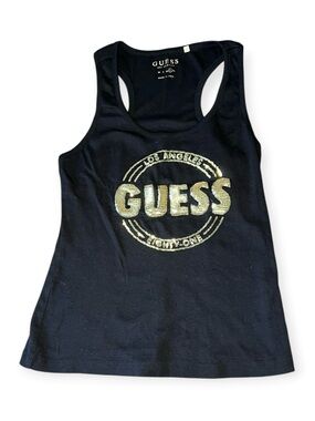 GUESS Black Tank with Gold Sequin Logo